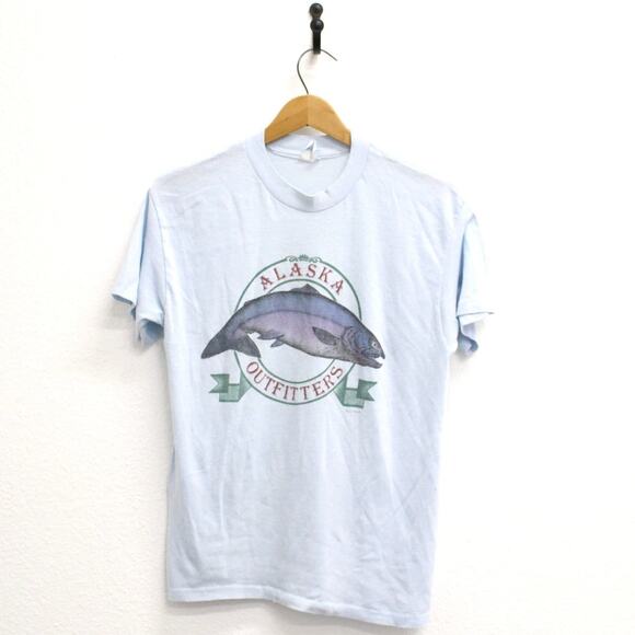Vintage Alaska Outfitters Salmon T Shirt Large - Picture 1 of 7